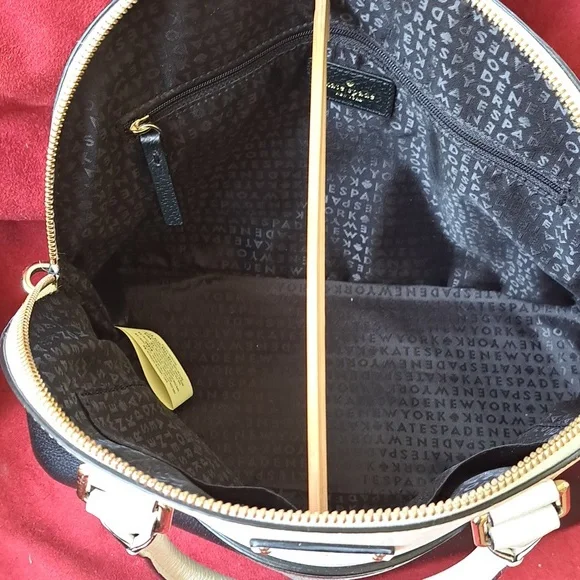 SOLD Kate Spade Soft White/ Black Pebble Leather Satchel/Crossbody EC - Picture 15 of 16